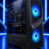 Illustrative render of the black ALVA Gamer in an MSI MAG FORGE 100R case with two blue ARGB front fans and one non-RGB rear fan.